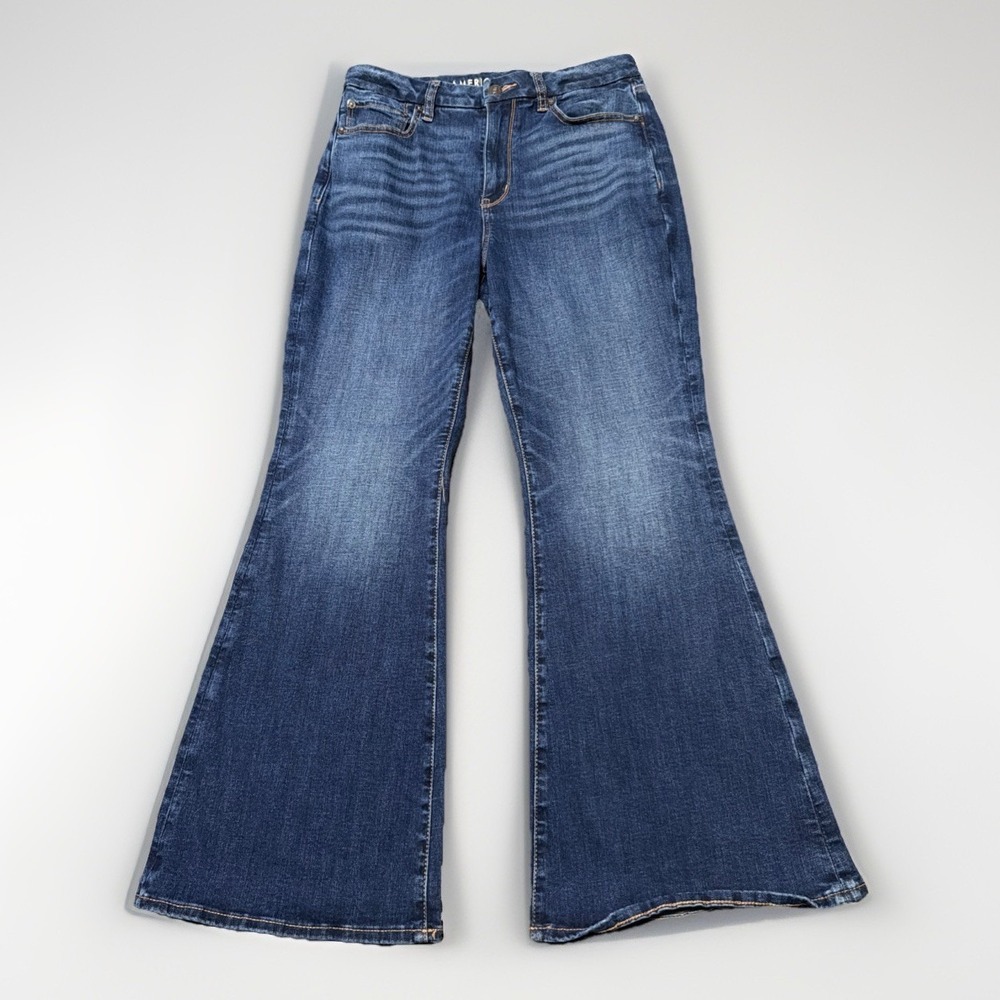 American Eagle Curvy Super‎ High Rise Flare Jeans Medium Wash Women's 6 X-Short
